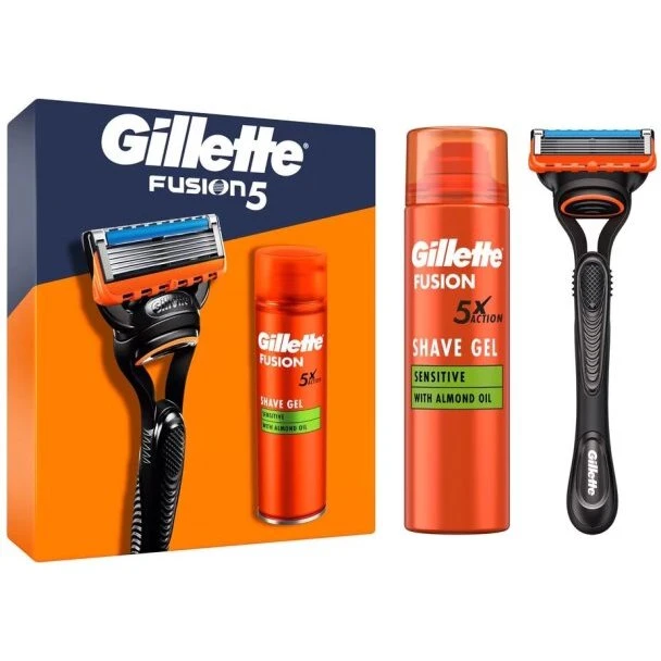 Gillette Fusion5 barbersæt med skraber & 200 ml gel