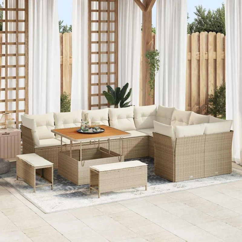 vidaXL Havesofa Sæt 12 stk. Beige Polyrattan