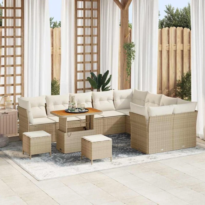vidaXL Havesofa Sæt 12 stk. Beige Polyrattan