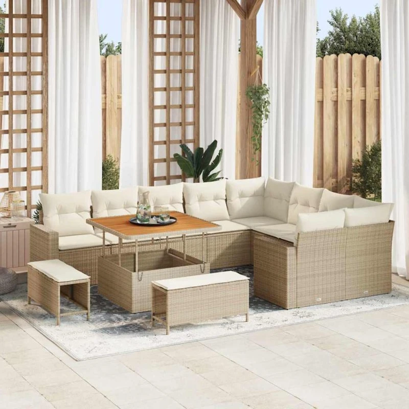 vidaXL Havesofa Sæt 12 stk. Beige Polyrattan
