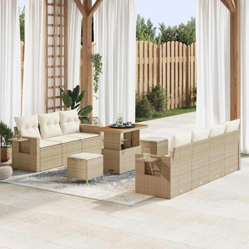 vidaXL Havesofa Sæt 10 stk. Beige Polyrattan