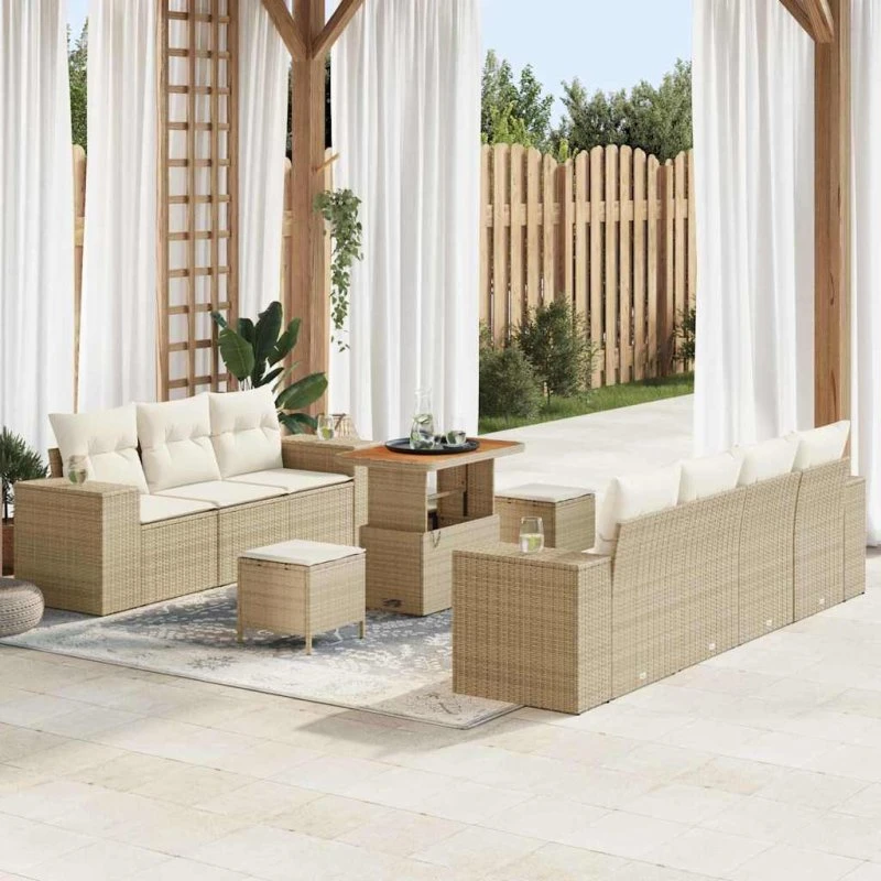 vidaXL Havesofa Sæt 10 stk. Beige Polyrattan