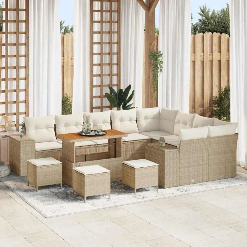 vidaXL Havesofa Sæt 13 stk. Beige Polyrattan