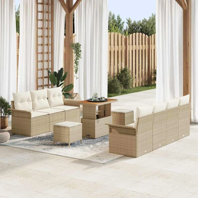 vidaXL Havesofa Sæt 10 stk. Beige Polyrattan