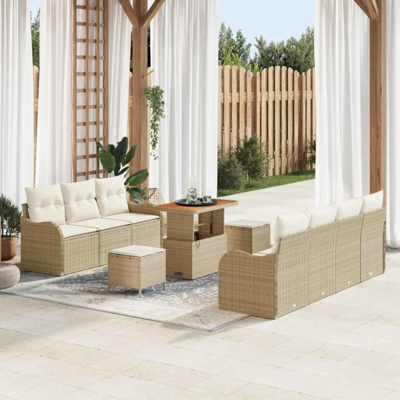 vidaXL Havesofa Sæt 10 stk. Beige Polyrattan