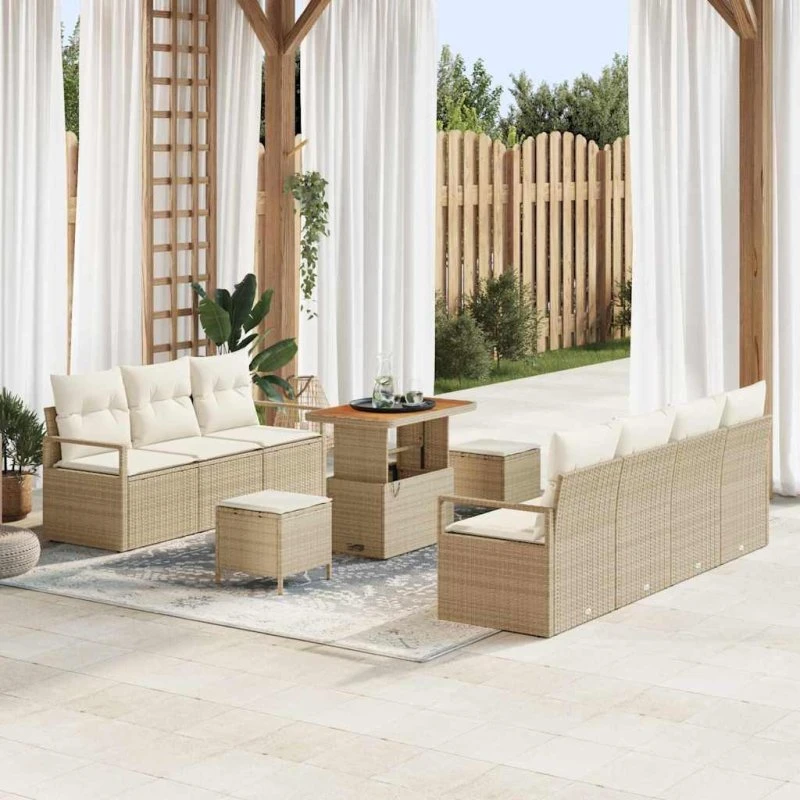 vidaXL Havesofa Sæt 10 stk. Beige Polyrattan