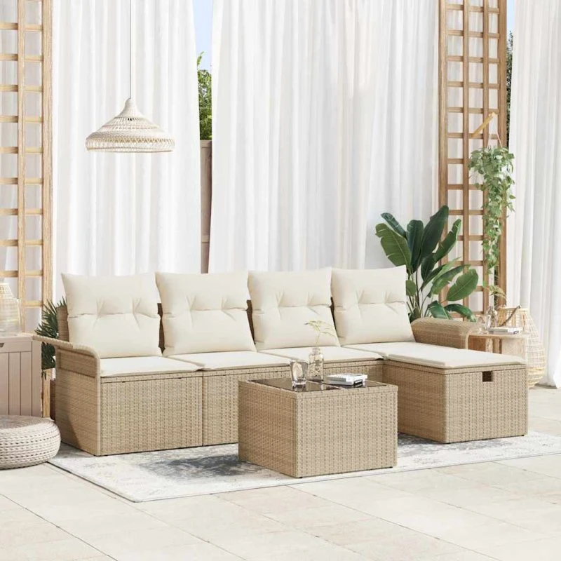 vidaXL Havesofa Sæt 6 stk. Beige og Creme Polyrattan
