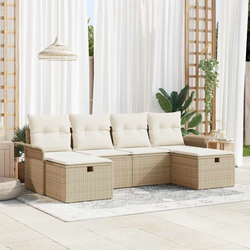 vidaXL Havesofa Sæt 6 stk. Beige og Creme Polyrattan