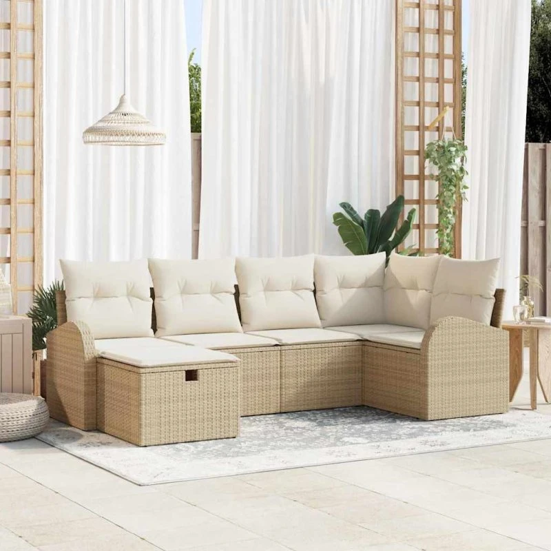 vidaXL Sofa Sæt 6 stk. Beige og Creme Polyrattan