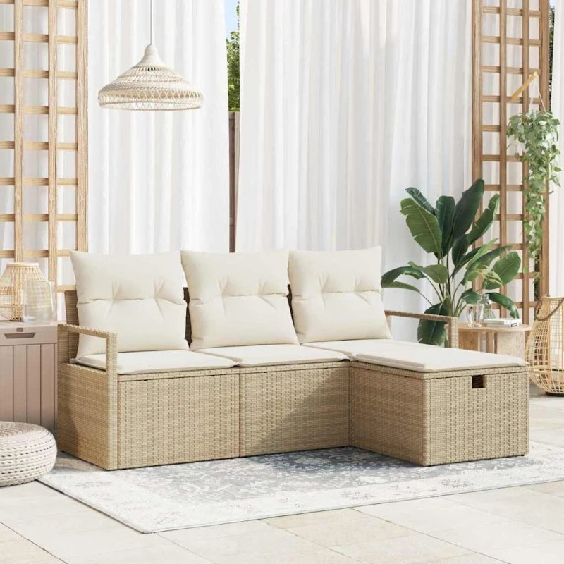 vidaXL Sofa Sæt 4 stk. Beige/Creme Polyrattan