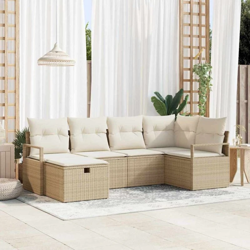 vidaXL Sofa Sæt 6 stk. Beige & Creme Polyrattan