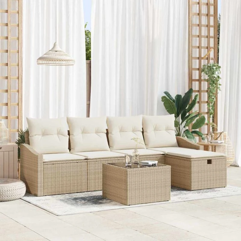 vidaXL Sofa Sæt 6 stk. Beige Polyrattan