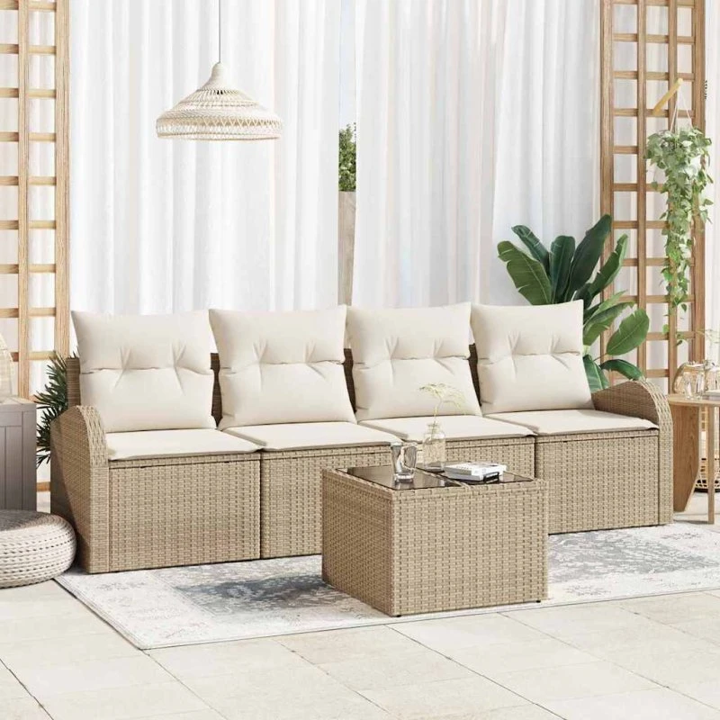 vidaXL Havesofa Sæt Beige Polyrattan 55x55x37 cm
