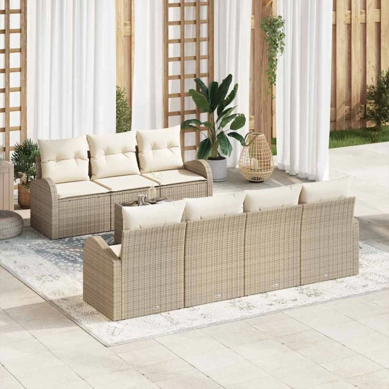 vidaXL Havesofa Sæt Beige Polyrattan 55x55x37 cm