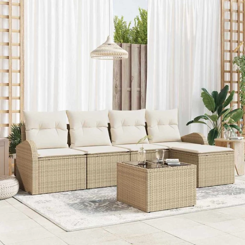 vidaXL Havesofa Sæt med pude 6 stk. Beige Polyrattan