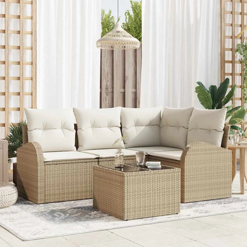 vidaXL Havesofa Sæt Beige Polyrattan
