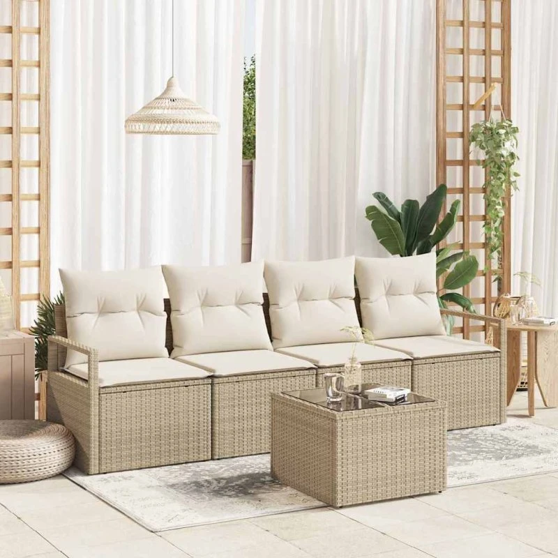 vidaXL Sofa Sæt 5 stk. i beige og creme polyrattan