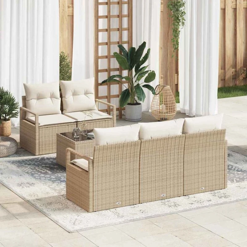 vidaXL Sofa Sæt 6 stk. i beige polyrattan