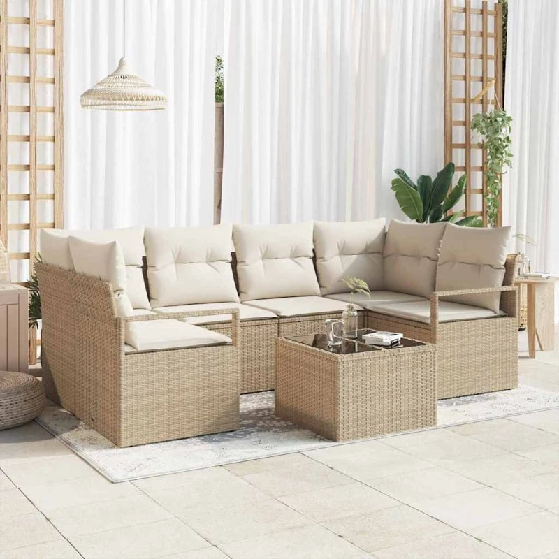 vidaXL Sofa Sæt 7 stk. i beige og creme polyrattan