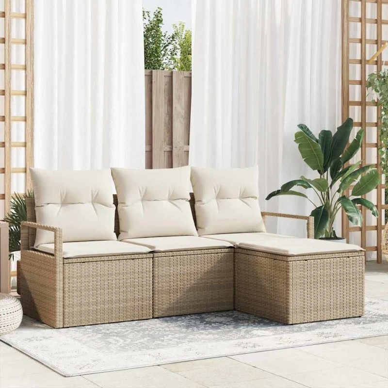 vidaXL Sofa Sæt 4 stk. Beige Polyrattan