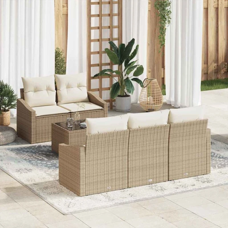 vidaXL Sofa Sæt 6 stk. Beige og creme polyrattan