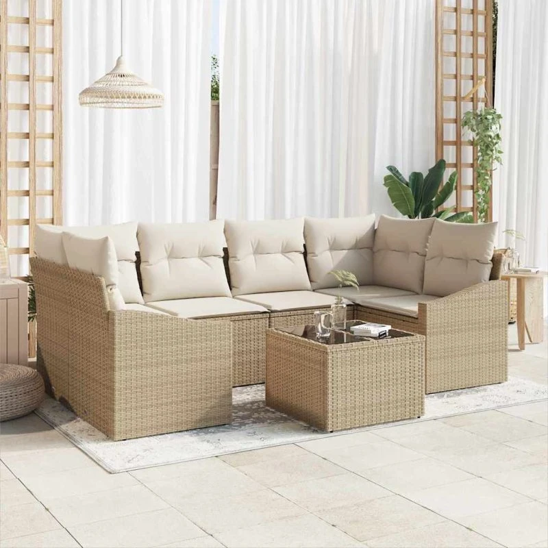vidaXL Sofa Sæt 7 stk. Beige og Creme Polyrattan