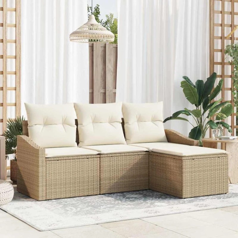 vidaXL Sofa Sæt 4 stk. Beige Polyrattan