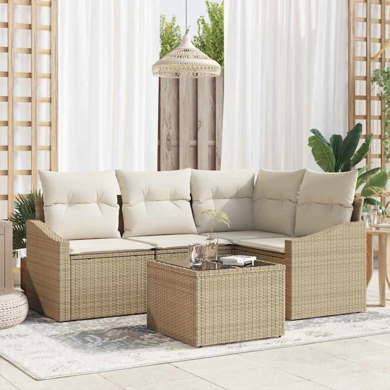 vidaXL Sofa Sæt 5 stk. Beige Polyrattan