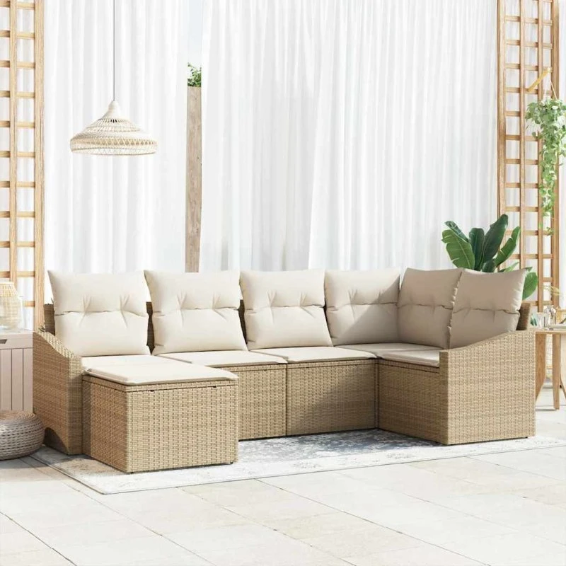 vidaXL Sofa Sæt 6 stk. i beige polyrattan