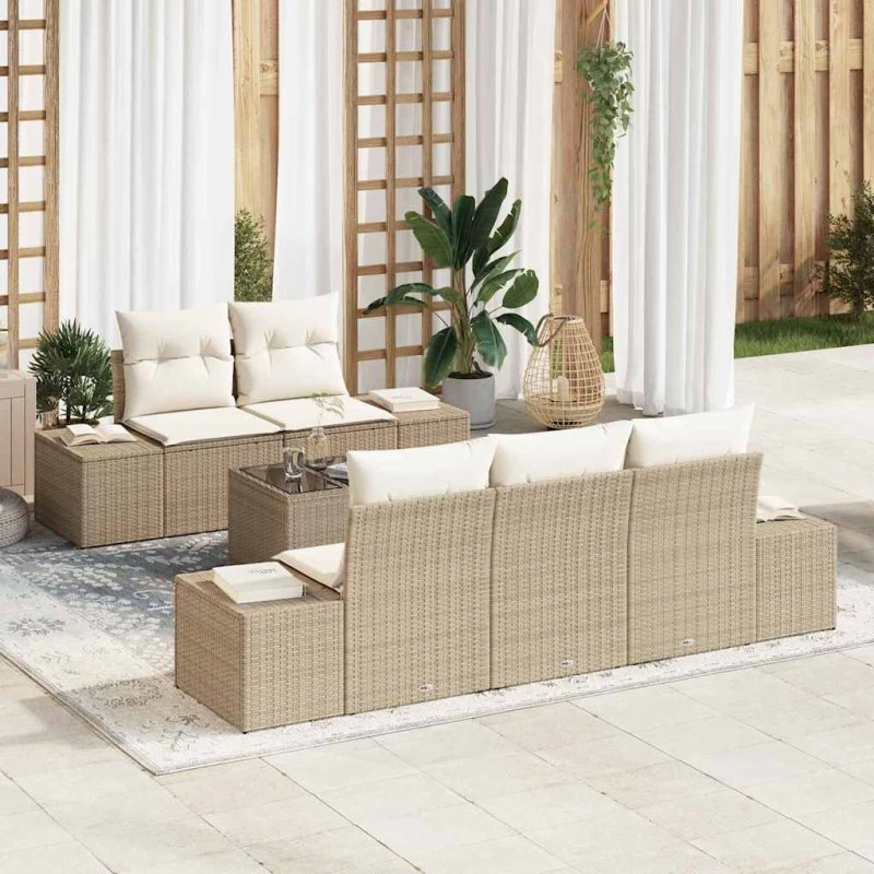 vidaXL Havesofa Sæt Beige Polyrattan