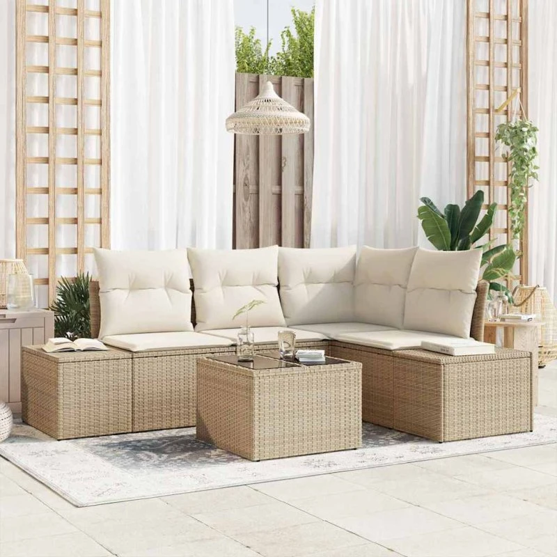 vidaXL Havesofa Sæt 5 stk. Beige Polyrattan