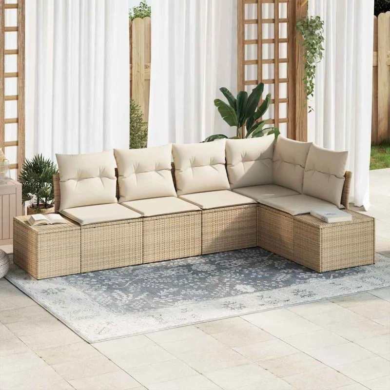 vidaXL Havesofa Sæt 5 stk. Beige Polyrattan