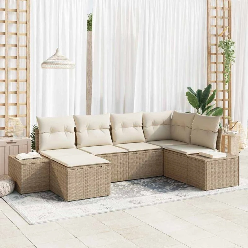vidaXL Havesofa Sæt 6 stk. Beige og Creme Polyrattan