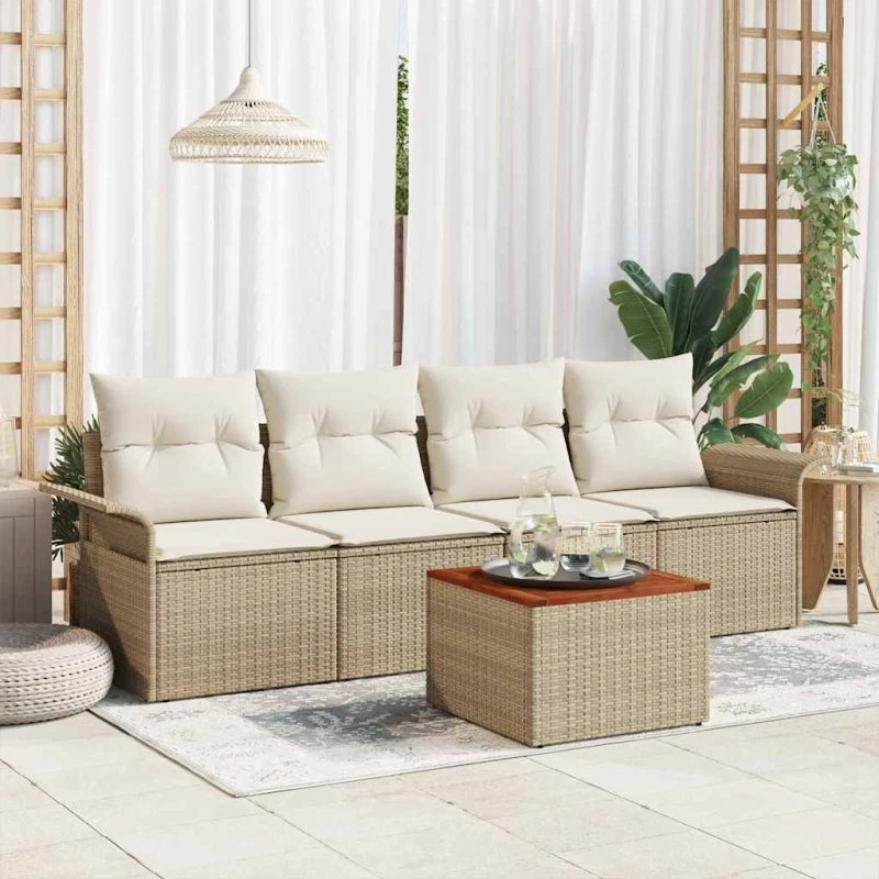 vidaXL Havesofa Sæt 5 stk. Beige Polyrattan