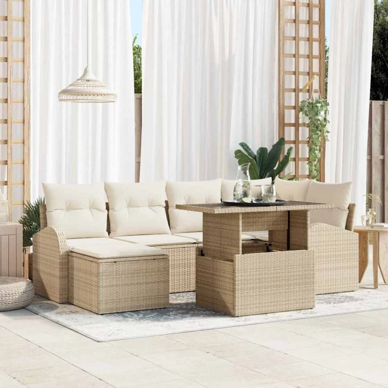 vidaXL Havesofa Sæt 7 stk. Beige og Creme Polyrattan