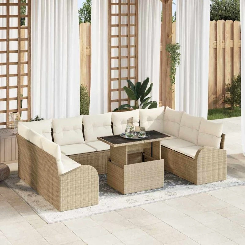 vidaXL Havesofa Sæt 10 stk. Beige og Creme Polyrattan