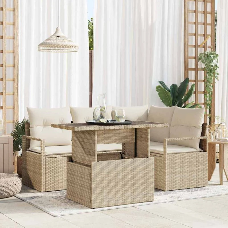 vidaXL Havesofa Sæt 5 dele - Beige & Creme Polyrattan