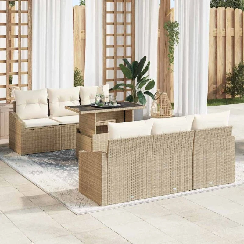 vidaXL Havesofa Sæt 7 stk. Beige og Creme Polyrattan