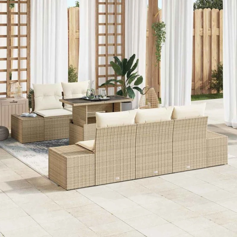 vidaXL Sofa Sæt 6 stk. i beige og creme polyrattan