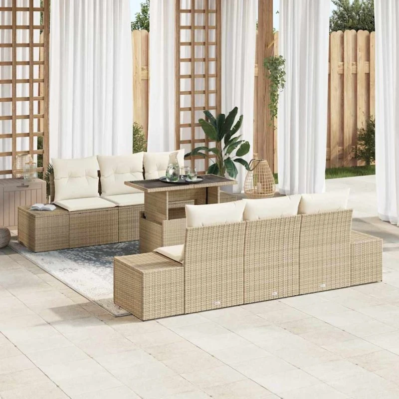 vidaXL Sofa Sæt 7 stk. Beige/Creme Polyrattan