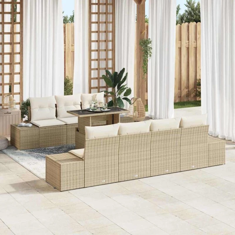 vidaXL Sofa Sæt 8 stk. Beige og creme polyrattan
