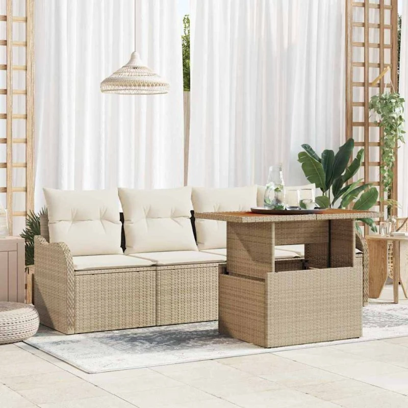 vidaXL Havesofa Sæt 5 stk. Beige og Creme Polyrattan