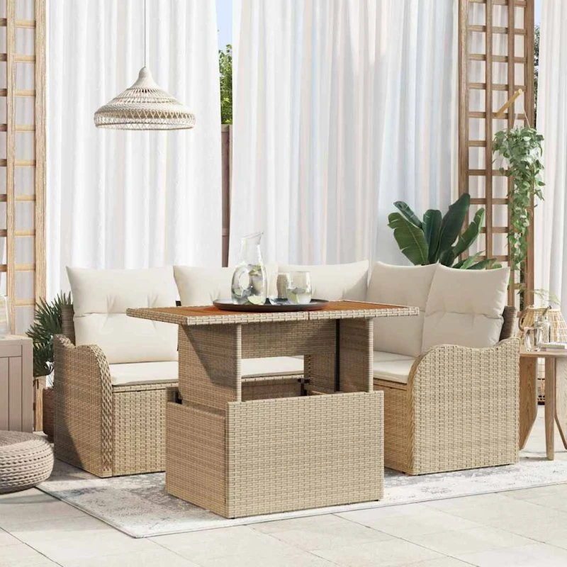 vidaXL Havesofa Sæt 5 dele i beige polyrattan