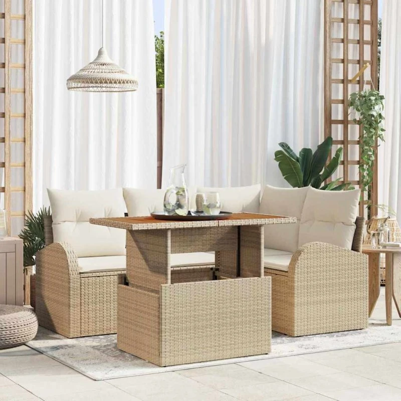 vidaXL Havesofa Sæt 5 stk. beige og cremefarvet