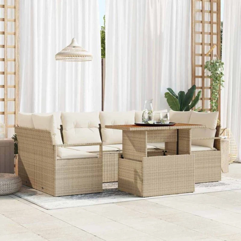 vidaXL Havesofa Sæt 7 stk. i Poly Rattan, Beige/Cremefarvet