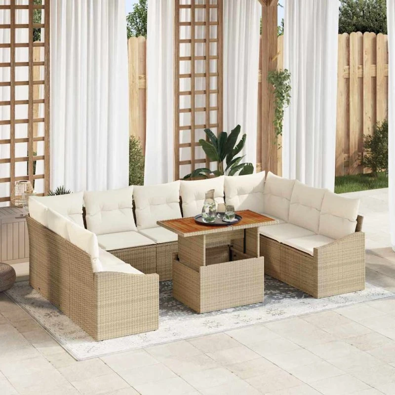 vidaXL Havesofa Sæt 10 stk. Polyrattan Beige og Creme