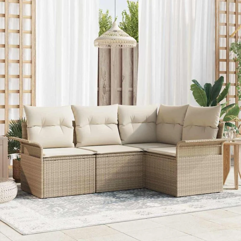 vidaXL Havesofa Sæt 4 stk. Beige Polyrattan