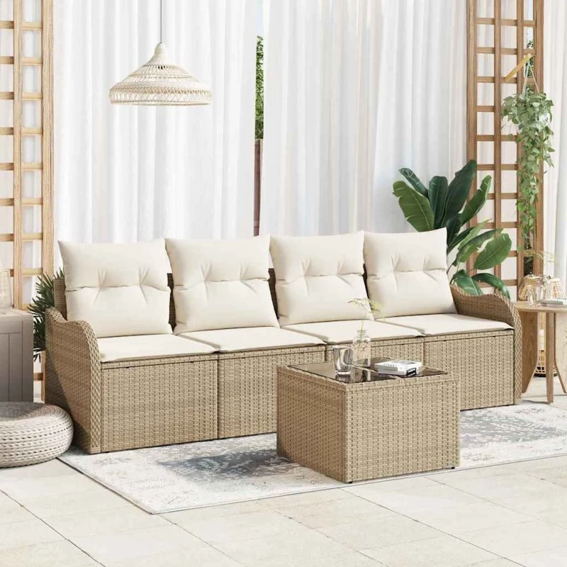 vidaXL Havesofa Sæt Beige Polyrattan