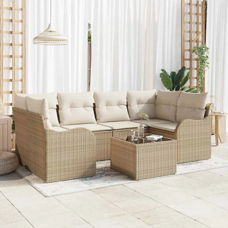 vidaXL Havesofa Sæt Beige Polyrattan 234 x 122,5 x 85 cm