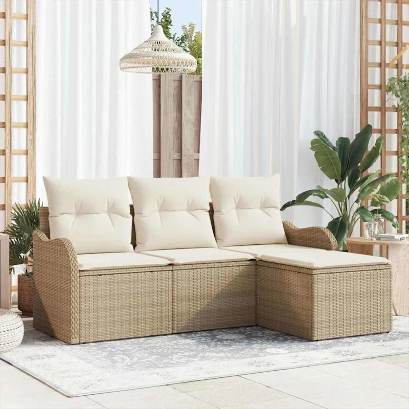 vidaXL Havesofa Sæt 4 stk. Beige Polyrattan
